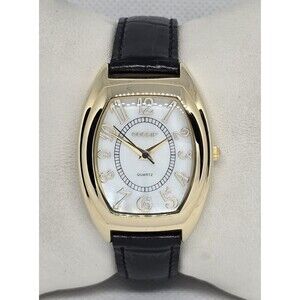 Women's Gossip Gold Tone White MOP Dial Black Italian Leather Strap Watch 08